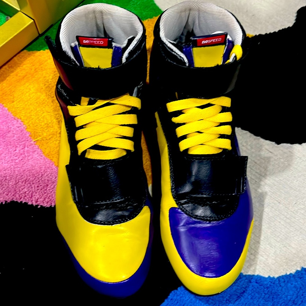 Used shoes for women yellow and purple custom made pairs coloured different